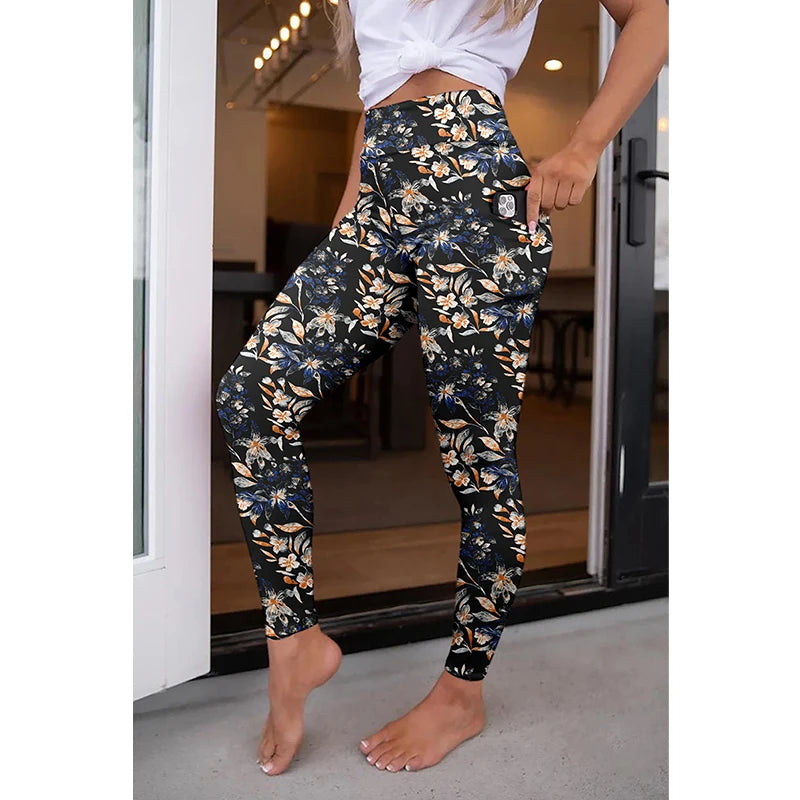 High Quality Women Elastic Pocket Pants Fashion High Waist 3D Printing Stretch Fitness Girls Leggings
