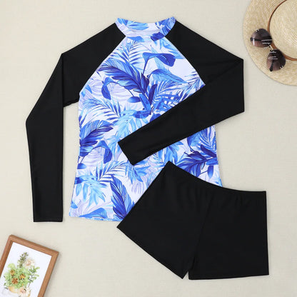 New Women Split Swimwear Long Sleeve Printed Bikini Sexy Surf Sports Swim Suit