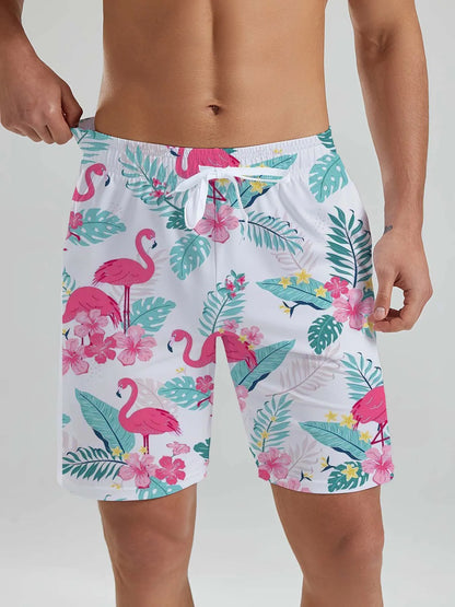 Hawaiian flamingo Vacation Beach Shorts For Men Summer Casual Street Short Pants 3D Printed  Board Shorts Swimsuit Swim Trunks