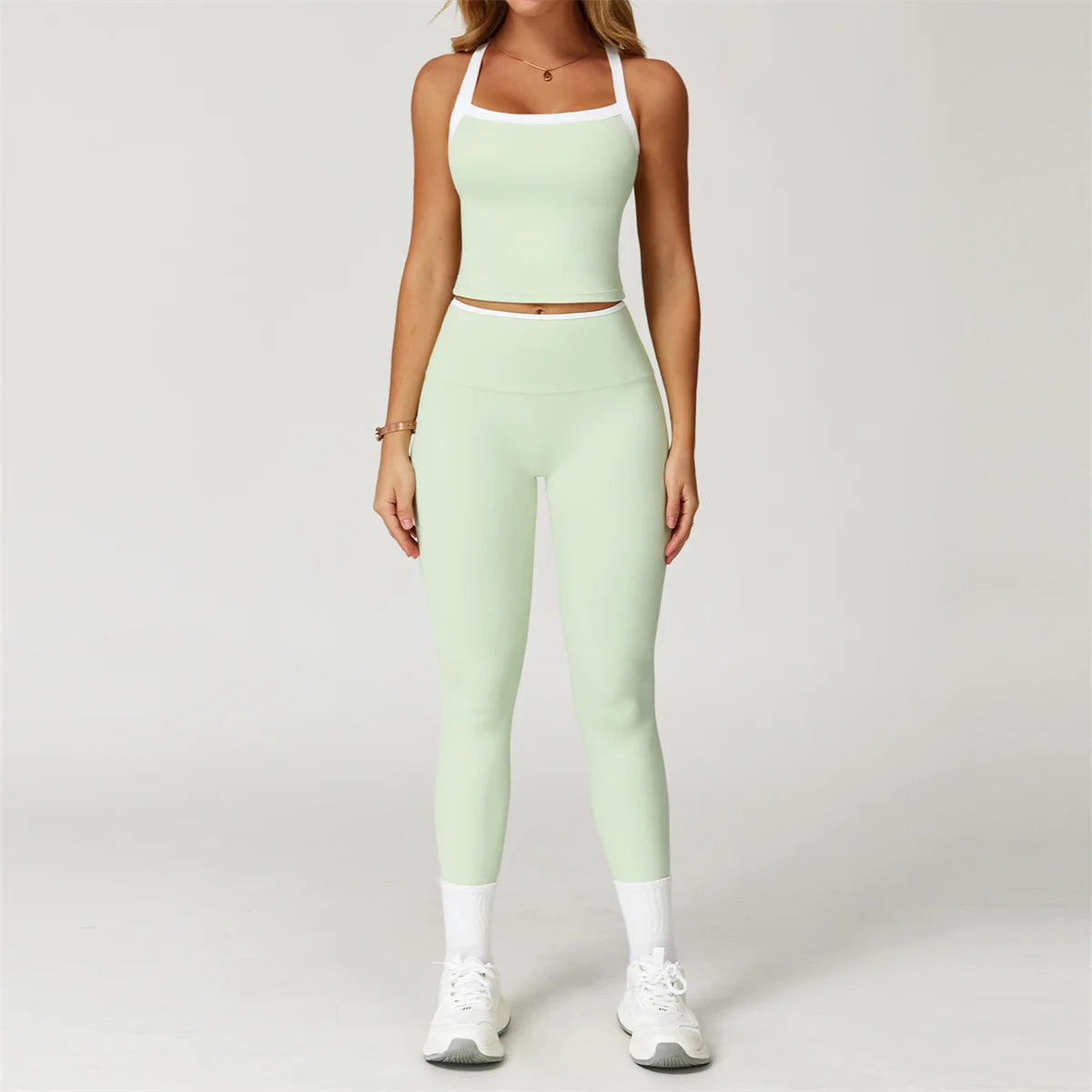 2PCS Women Tracksuit Yoga Set Nude Workout Sets Gym Clothes Push Up Fitness Running Sportwear Sport Bra Leggings Suit