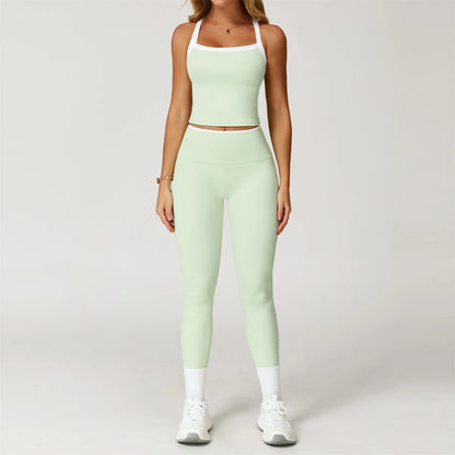 2PCS Women Tracksuit Yoga Set Nude Workout Sets Gym Clothes Push Up Fitness Running Sportwear Sport Bra Leggings Suit