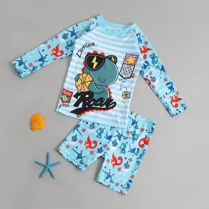 Boys Girls Cartoon Cute Swimwear Spring Summer Beach Clothing Set Sun Protection Long Sleeve Swimming Suits Kids Bathing Suit