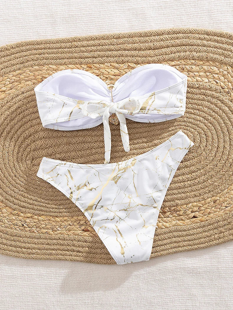 Seashell Bandeau Bikini Women Swimsuits Female Swimwear Thong Bikini Set Brazilian Biquini Swimming Suit Beachwear