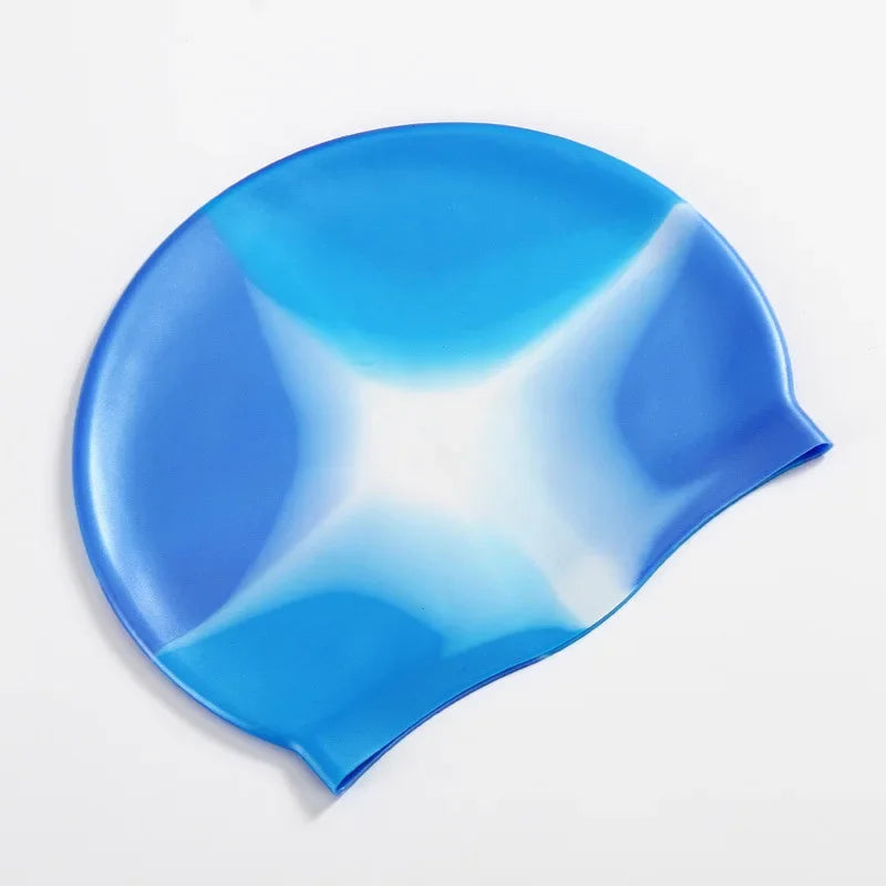 Color Block Silicone Adult Waterproof Swimming Cap Dry Hair Swim Cap for Men Women Protect Ear Swim Hat Swimming Accessories