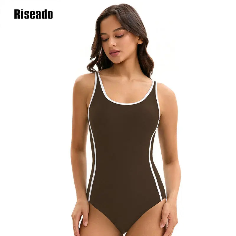 Womens Color Block Print One Piece Swimsuits Athletic Training Swimwear High Waist Slimming Bathing Suits