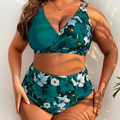 Plus Size High Waist Bikini Women's Push Up Large Size Swimsuit Summer Big Size Tummy Control Swimwear Bikini Sets