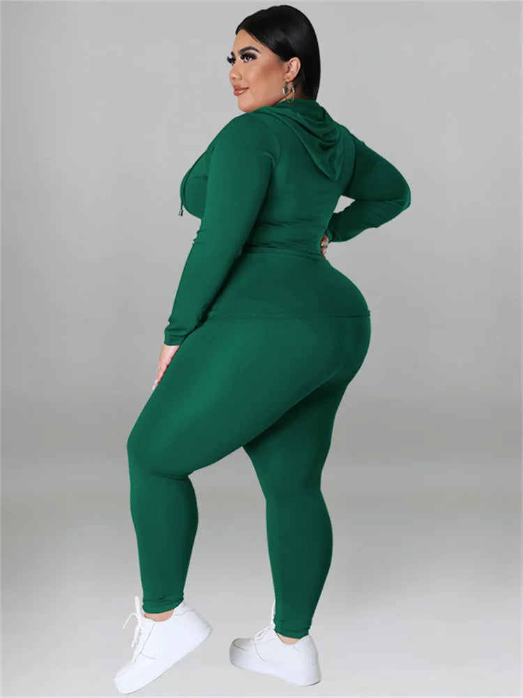 Wmstar Plus Size Two Piece Outfits Women Hoodies Sweatsuit Leggings Pants Sets Solid Stretch Matching