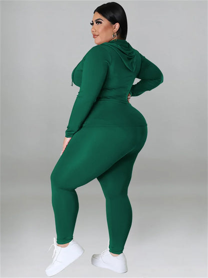 Wmstar Plus Size Two Piece Outfits Women Hoodies Sweatsuit Leggings Pants Sets Solid Stretch Matching