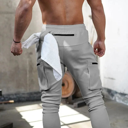 Sweatpants Men's Gym Fitness Pants Men's Running Jogging Training Tight Sports Cargo Pants Pocket Decoration