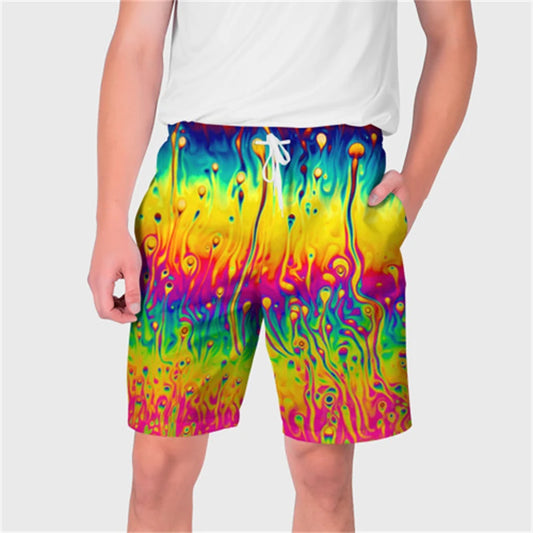 Summer Breathable Men's Beach Short Simple Casual 3D Print Graphic Drawstring Loose Board Shorts Fashion Street Trend Swim Trunk