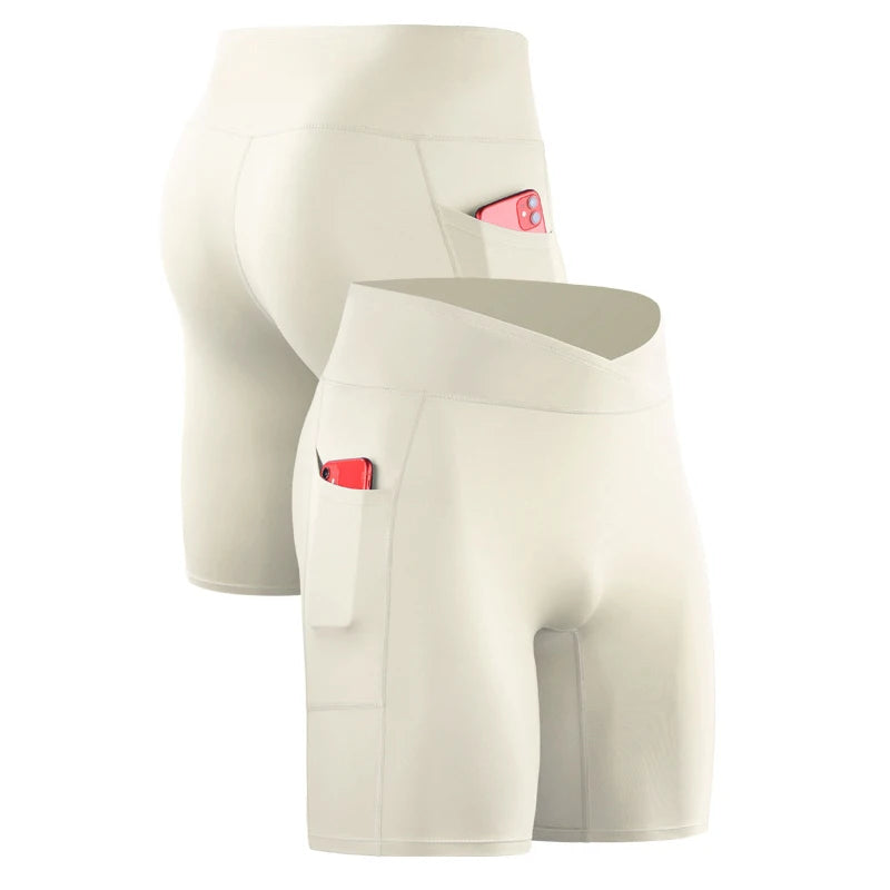 Running Shorts Pants Pockets Men's High Waist Elastic Running Tights Cycling Fitness Yoga Quick Drying External Wear Marathon