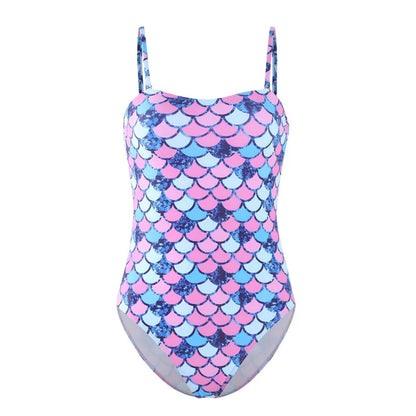 Women Mermaid One-Piece Swimsuit Fish Scale Printed Camisole Bodysuit Slim Triangular Swimwear Beach Wear