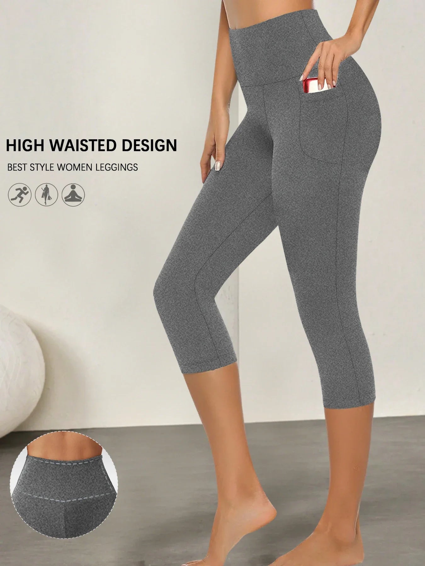 High Waisted capri pants For Women With Pockets Tummy Control No See Through Workout Running Yoga Athletic Push Up Gym Leggings
