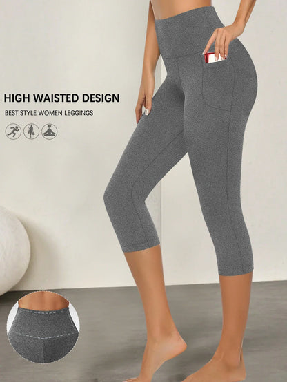 High Waisted capri pants For Women With Pockets Tummy Control No See Through Workout Running Yoga Athletic Push Up Gym Leggings