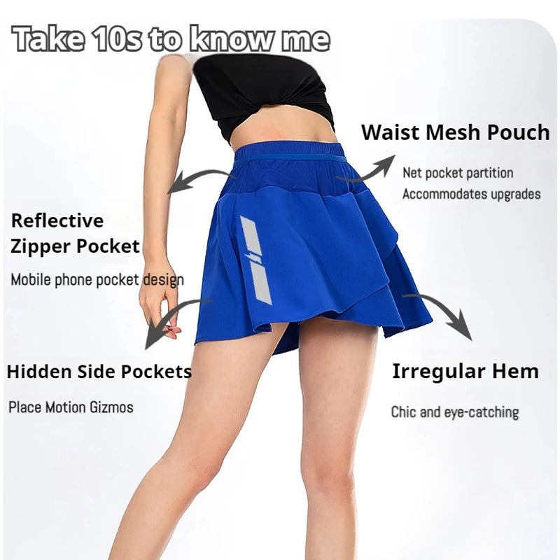 6-Pocket Women Tennis Sports Skort Quick Dry Running Skirt with Mesh Pouch & Built-in Shorts for Yoga Exercise Training Workout