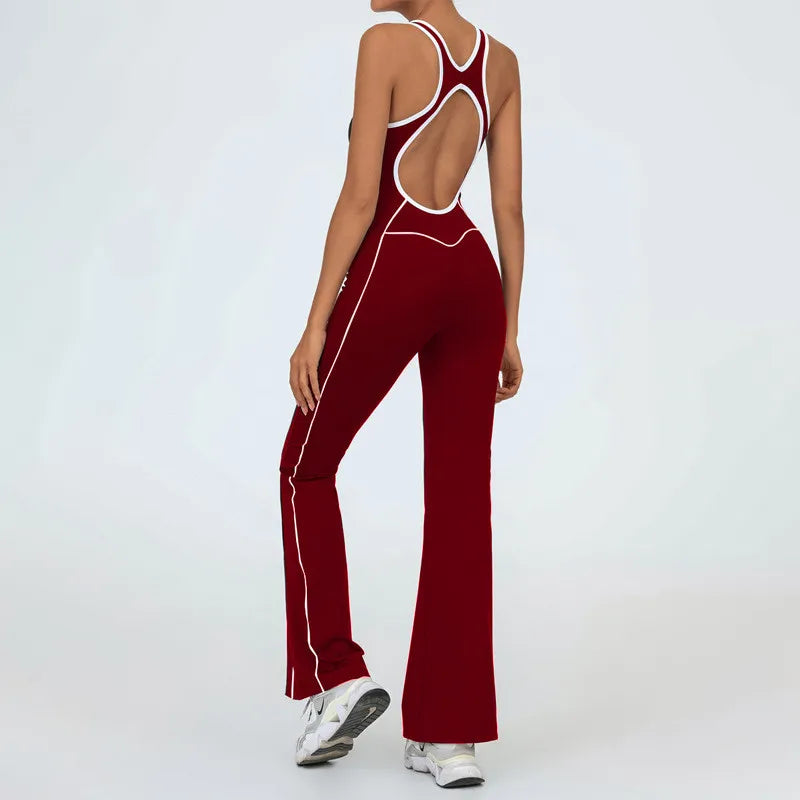 Pad Gym Women Jumpsuit Bell-bottoms Training Yoga Set Sportswear Women Sports Jumpsuit Fitness Rompers Stretch Workout Bodysuits