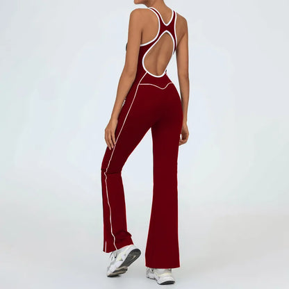 Pad Gym Women Jumpsuit Bell-bottoms Training Yoga Set Sportswear Women Sports Jumpsuit Fitness Rompers Stretch Workout Bodysuits