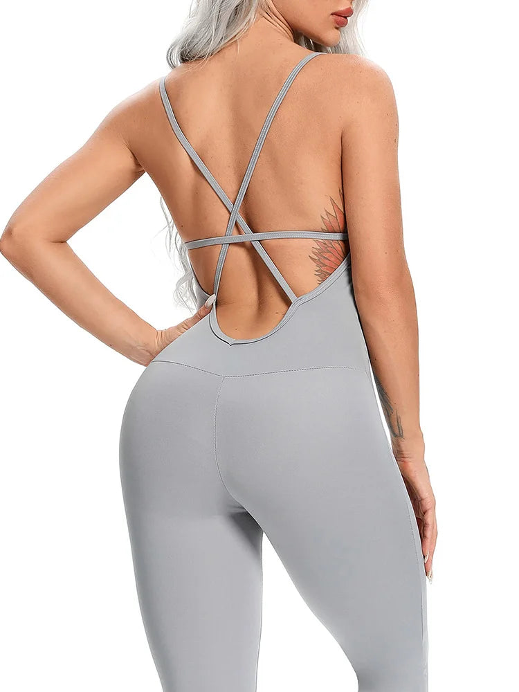 Women Jumpsuit Fitness Crisscross Backless Bodysuits Female  Gym Athletic Active Sport One Piece Sportswear