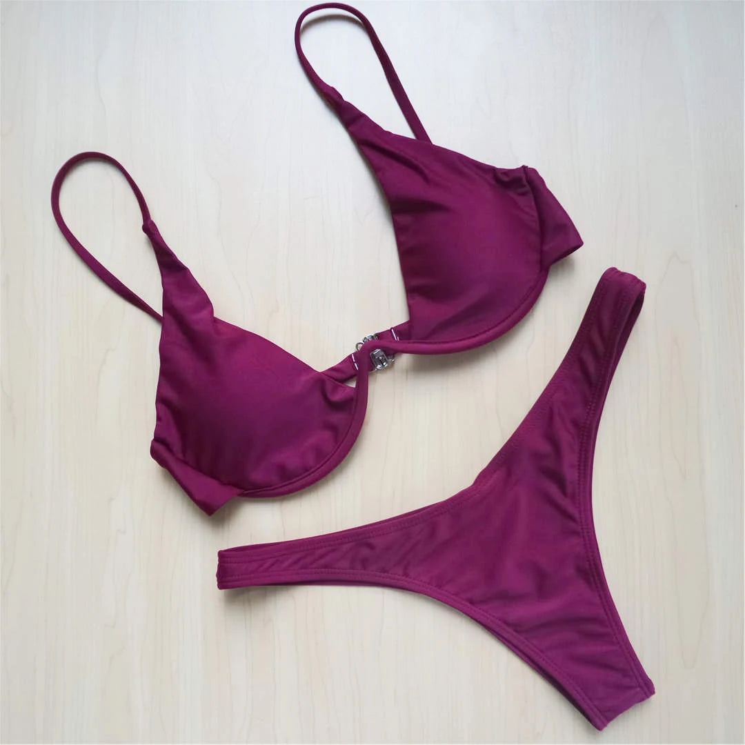 S - XL V-bar Underwired Bikini Female Swimsuit Women Swimwear Two-piece V shape Wire Bikini set Bather Bathing Suit Swim