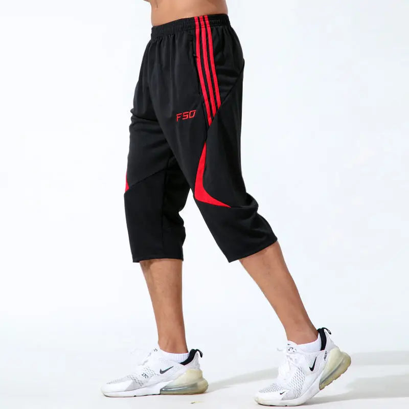 Outdoor Sports Men Striped Tracksuit Sweatpants Summer Breathable Elastic Waist Quick Dry Joggers Training Hiking Capris Pants