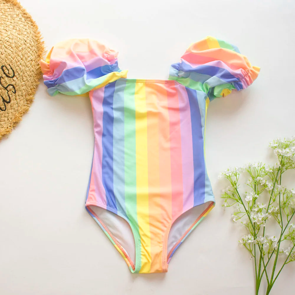 Girls Ruffle Bikini Swimsuit Gradient Leopard Floral Animal Kids Swimwear Children Bikini Rainbow Bathing Set