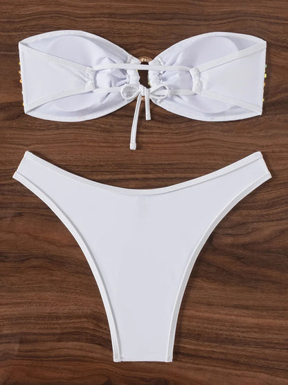 Shiny Sequins Mesh Bandeau Bikini Female Swimsuit Women Swimwear Two-pieces Bikini Set Brazilian Bathing Suit Swim Beach Wear