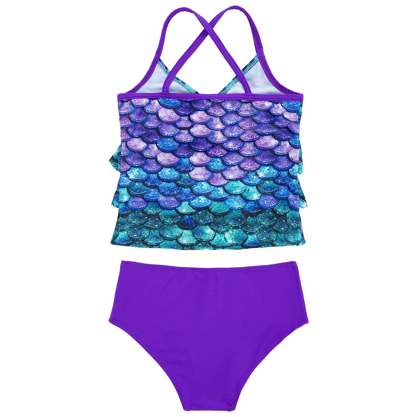 Kids Girls Fish Scales Mermaid Bathing Suit Two-piece Bikini Swimsuit Sleeveless Tops with Briefs Tankini Swimwear Beachwear