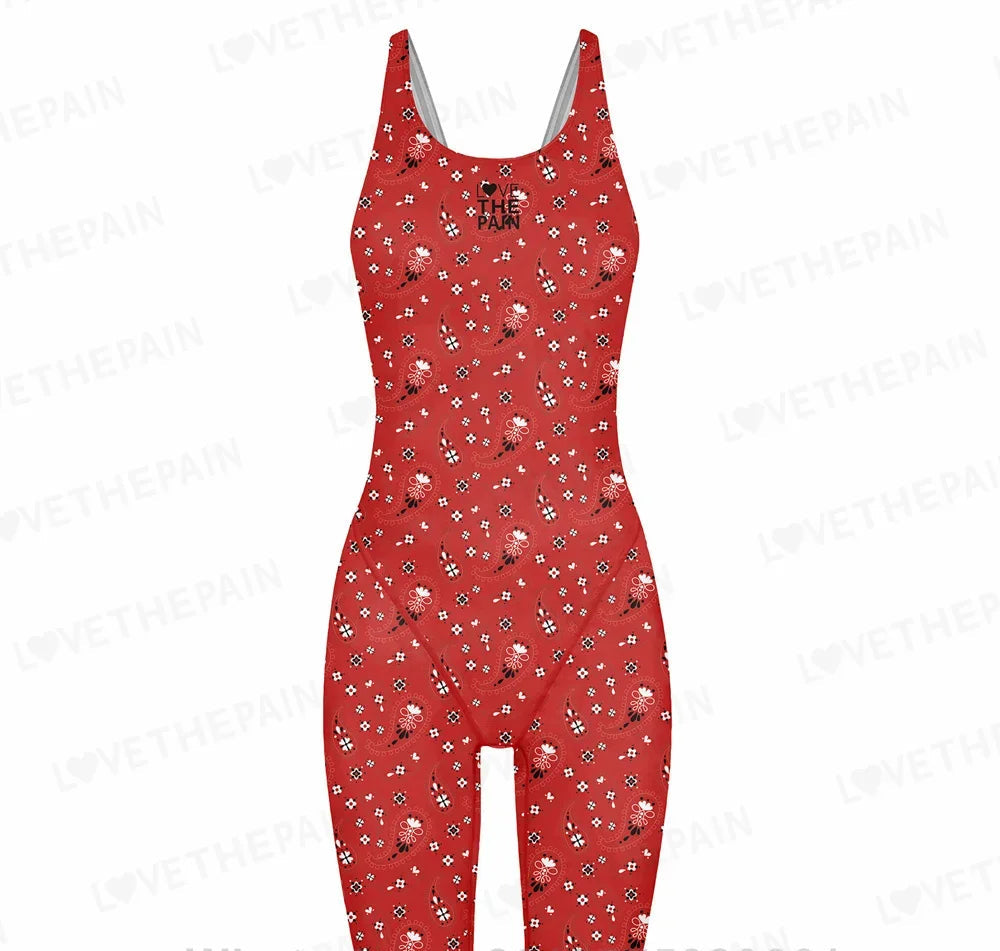 Girls Love The Pain Racer Back Knee Length Swimsuit Bodysuit Sleeveless One Piece Print Swimwear For Holiday Beach Water Sports