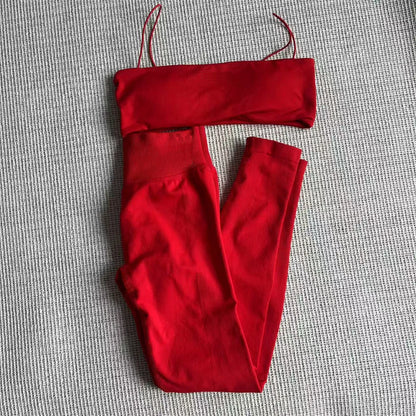 Mini Sports Bra for Women Yoga Set Backless Bandeau Strappy Gym Crop Top Seamless Scrunch Legging Workout Pant Active Wear
