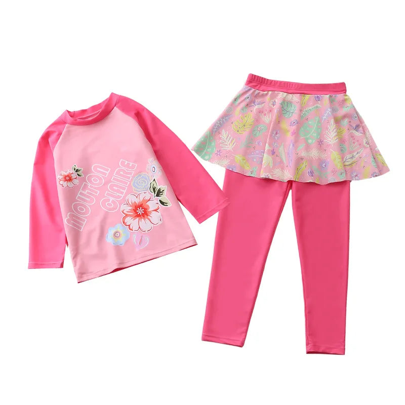 Unicorn Mermaid Kids Swimwear for Girls Long Sleeve Rash guard Pants Leggings Modest Children's Swimsuit Bathing Suit Beach Wear