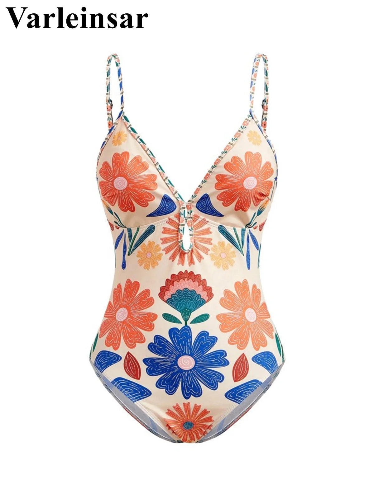 S - XL New Floral Printed With Skirt Women Swimwear One Piece Swimsuit Female V Neck High Leg Cut Bather Bathing Suit Swim V8041