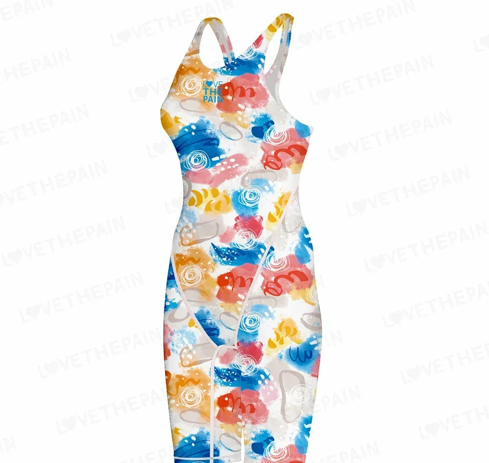 Women Open Back Kneeskin Tech Suit Swimsuit Competition Training Neck to Knee Swimsuit One-piece Jumpsuit Professional Swimsuit
