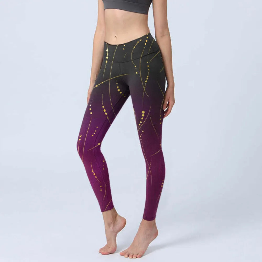 High Waisted Yoga Pants Leggings for Women Bamboo Print Workout Tights Non-See Through Gym Fitness Running Athletic Wear