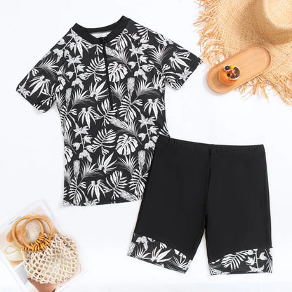 Tropical Leaf Print Separate Swimsuits Tankini Set Female Swimwear Sports Beach Wear Two-Piece Bathing Suits Pool Women Swimming Suit