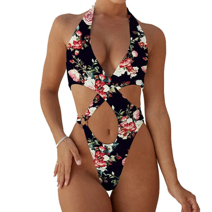 High Cut Out Halter Female Swimwear One Piece Swimsuit Women Cross Bandage Monokini Bather Bathing Suit Swim Bodysuit