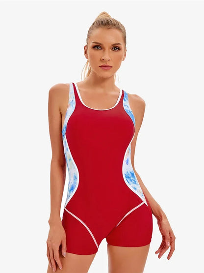 8 colors  Women's Slim Boyleg One Piece Athletic Swimsuit Full Coverage Racerback Bathing Suit for Training