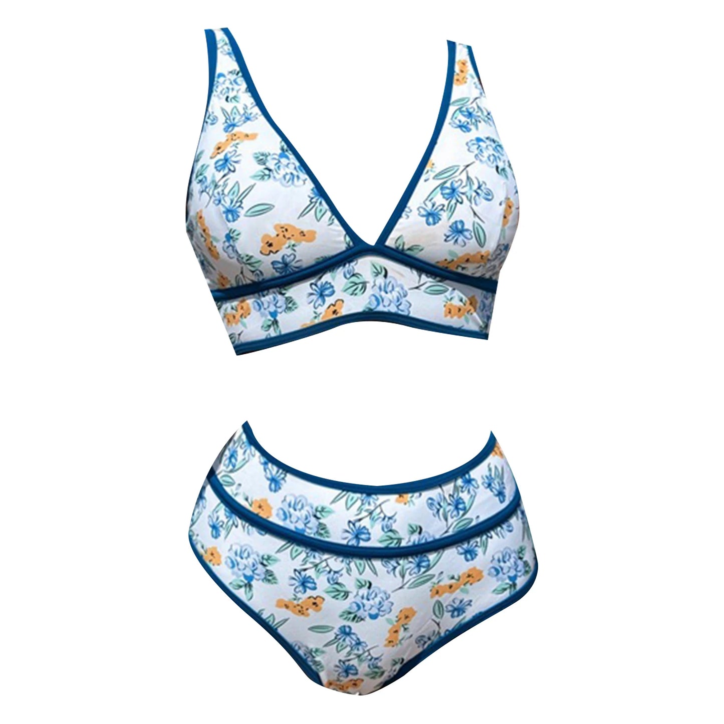 Women's Two Piece Printed Bikini Swimsuit Sets Two Pieces Swimwear V Neck High Waisted Color Block Sports Swimming Bathing Suit
