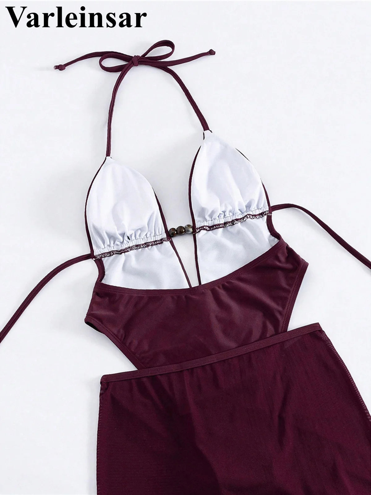 Skirt Halter Deep V Neck Women Swimwear One Piece Swimsuit Female High Leg Cut Backless Bather Bathing Suit Swim