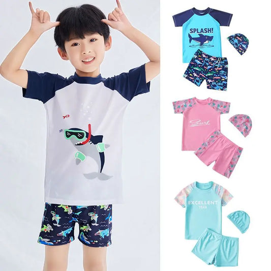 Children's Swimsuits with Swim Cap, Split Swimming Trunks, Baby's Cartoon Swimwear, Kids, Boys, Girls, Korean, 0-12Years Old