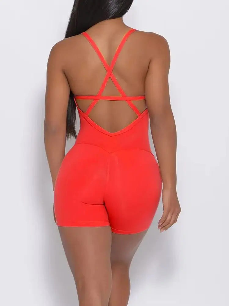 Women Jumpsuit Fitness Crisscross Backless Bodysuits Female  Gym Athletic Active Sport One Piece Sportswear
