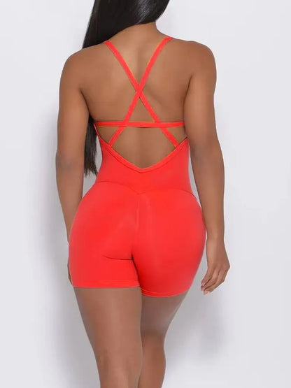 Women Jumpsuit Fitness Crisscross Backless Bodysuits Female  Gym Athletic Active Sport One Piece Sportswear