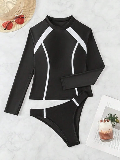 Long Sleeve Surfing Swimsuit Women Two Pieces Slim Rush guard Swimwear Female Patchwork Bathing Swimming Suit Beachwear
