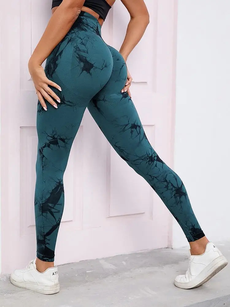 Hip Lifting Seamless Fitness Gym Leggings Tie-Dye Yoga Pants Women's Exercise Tights Tummy Control High Waist Workout Pants