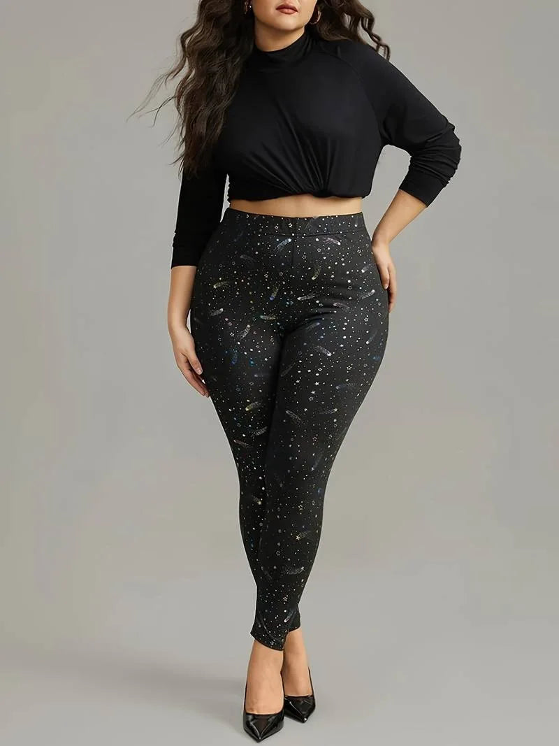 GIBSIE Plus Size Star Print Casual Women Leggings  High Waist Fashion Slim Pencil Trousers Female Bottoms