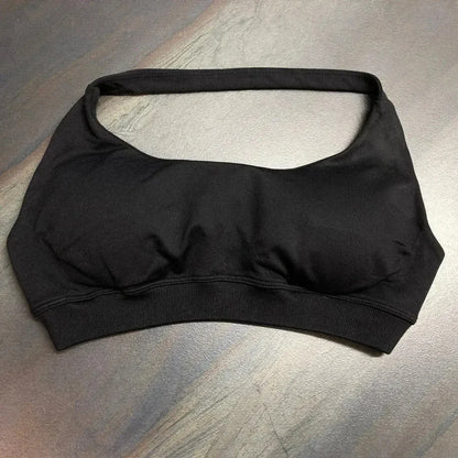 Halter Sports Bra for Women Neck Strap Bra Seamless Open Back Top Medium Support Gym Crop Top Stretchy Sportswear