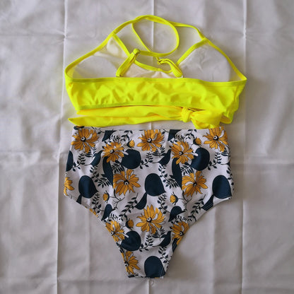 Bikini Two Piece Suit Cross Front Slim High Waisted Bottom Solid/Print Breathable Quick Drying Beachwear