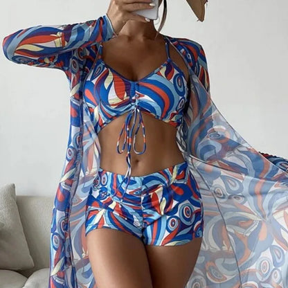 Summer Print Bikinis Swimwear Female Swimsuit Beachwear Push Up Three-Piece Bikini Set Women Swimming Bathing Suit