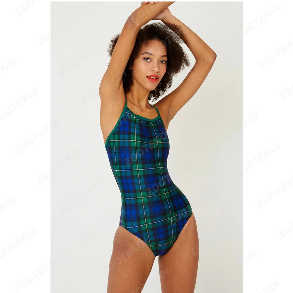Women's Swimming Suit Hollow Back Swimsuit Female One-piece Triathlon Happy Prints Fit Practice Training Swimsuit