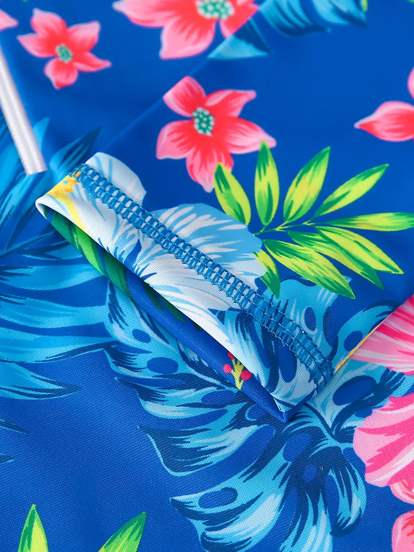 One-Piece Swimwear Girl Swimming Suit Kids Long Sleeve All-Over Plants Floral Print Blue Swimsuit Beach Pool Play Water Top