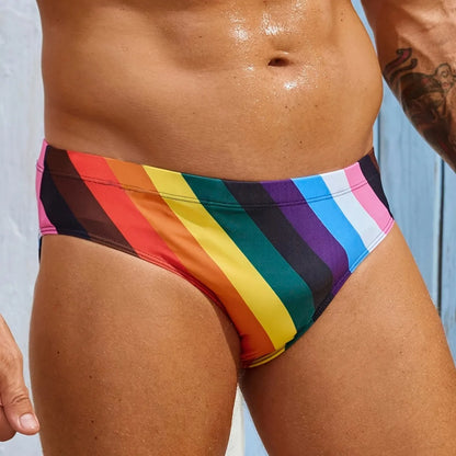Printed Low Waist Triangle Men's Swimsuit Anti-Embarrassment Swimming Suit Nylon Polyester Fabric Swimwear